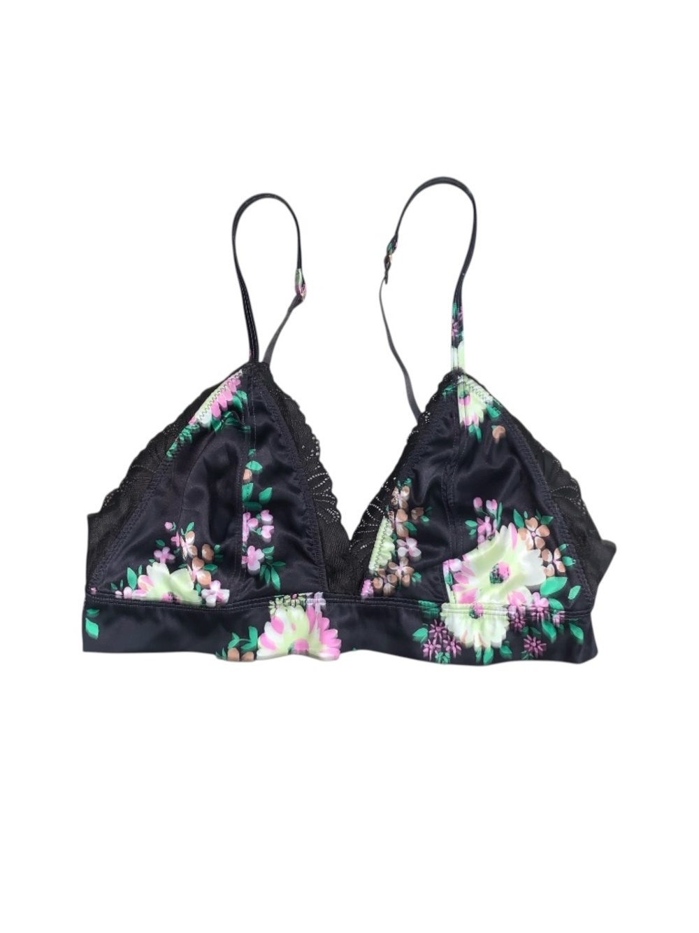 Aerie Shine‎ Triangle Satin Bralette Women’s Medium Brown Floral